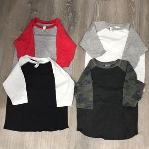 4 New Rabbit Skins no tags raglan 3/4 sleeve tshirts size 4T.